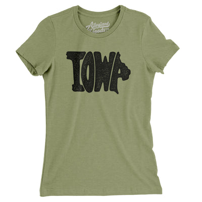 Iowa State Shape Text Women's T-Shirt-Light Olive-Allegiant Goods Co. Vintage Sports Apparel