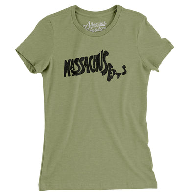 Massachusetts State Shape Text Women's T-Shirt-Light Olive-Allegiant Goods Co. Vintage Sports Apparel