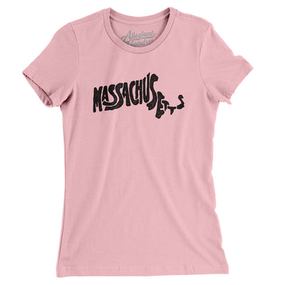 Massachusetts State Shape Text Women's T-Shirt-Light Pink-Allegiant Goods Co. Vintage Sports Apparel