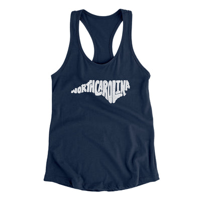 North Carolina State Shape Text Women's Racerback Tank-Midnight Navy-Allegiant Goods Co. Vintage Sports Apparel