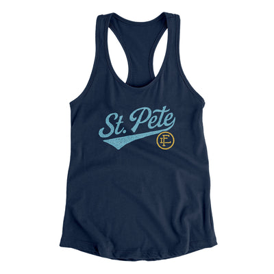 St Pete Vintage Script Women's Racerback Tank-Midnight Navy-Allegiant Goods Co. Vintage Sports Apparel