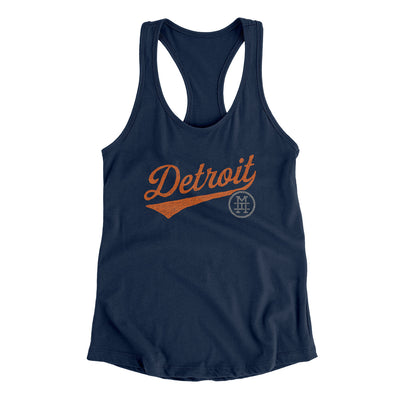 Detroit Vintage Script Women's Racerback Tank-Midnight Navy-Allegiant Goods Co. Vintage Sports Apparel