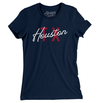 Houston Tx Overprinted Women's T-Shirt-Midnight Navy-Allegiant Goods Co. Vintage Sports Apparel