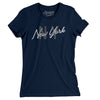 New York Ny Overprinted Women's T-Shirt-Midnight Navy-Allegiant Goods Co. Vintage Sports Apparel