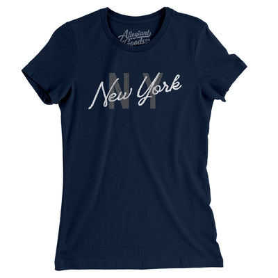 New York Ny Overprinted Women's T-Shirt-Midnight Navy-Allegiant Goods Co. Vintage Sports Apparel