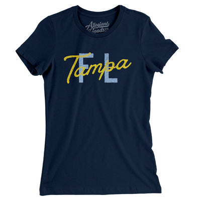 Tampa Fl Overprinted Women's T-Shirt-Midnight Navy-Allegiant Goods Co. Vintage Sports Apparel