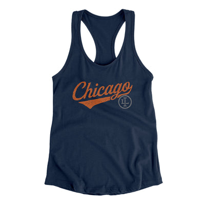 Chicago Vintage Script Women's Racerback Tank-Midnight Navy-Allegiant Goods Co. Vintage Sports Apparel