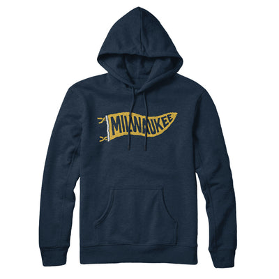 Milwaukee Pennant Hoodie-Navy Blue-Allegiant Goods Co. Vintage Sports Apparel