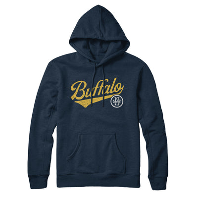 Buffalo Vintage Script Hoodie-Navy Blue-Allegiant Goods Co. Vintage Sports Apparel