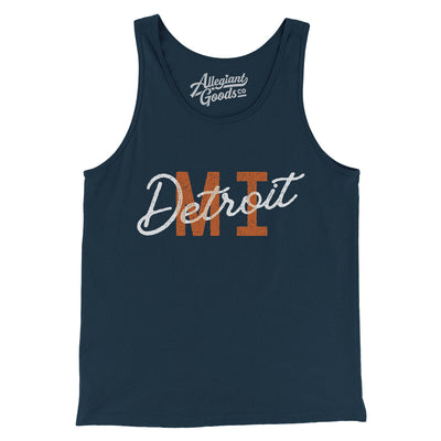 Detroit Mi Overprinted Men/Unisex Tank Top-Navy-Allegiant Goods Co. Vintage Sports Apparel
