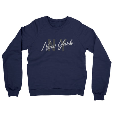 New York Ny Overprinted Midweight French Terry Crewneck Sweatshirt-Navy-Allegiant Goods Co. Vintage Sports Apparel