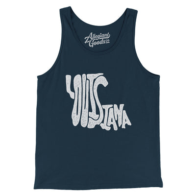 Louisiana State Shape Text Men/Unisex Tank Top-Navy-Allegiant Goods Co. Vintage Sports Apparel