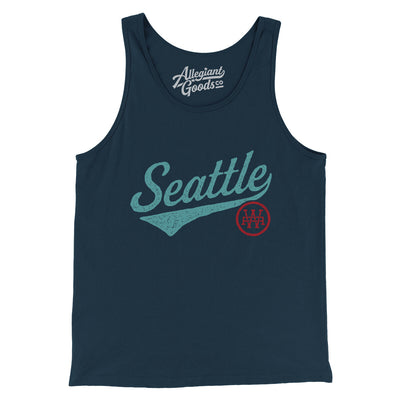 Seattle Vintage Script Men/Unisex Tank Top-Navy-Allegiant Goods Co. Vintage Sports Apparel