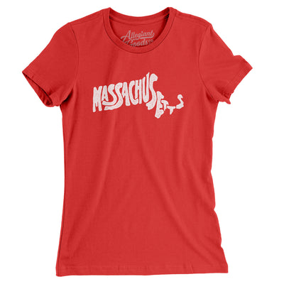 Massachusetts State Shape Text Women's T-Shirt-Red-Allegiant Goods Co. Vintage Sports Apparel