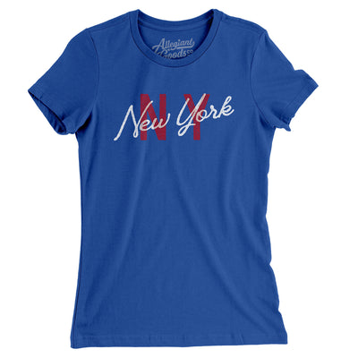 New York Ny Overprinted Women's T-Shirt-Royal-Allegiant Goods Co. Vintage Sports Apparel