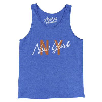 New York Ny Overprinted Men/Unisex Tank Top-True Royal TriBlend-Allegiant Goods Co. Vintage Sports Apparel