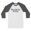 New York's Number 1 Fan Men/Unisex Raglan 3/4 Sleeve T-Shirt-White with Asphalt-Allegiant Goods Co. Vintage Sports Apparel