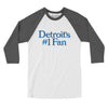 Detroit's Number 1 Fan Men/Unisex Raglan 3/4 Sleeve T-Shirt-White with Asphalt-Allegiant Goods Co. Vintage Sports Apparel