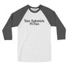 San Antonio's Number 1 Fan Men/Unisex Raglan 3/4 Sleeve T-Shirt-White with Asphalt-Allegiant Goods Co. Vintage Sports Apparel