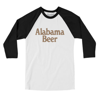 Alabama Beer Men/Unisex Raglan 3/4 Sleeve T-Shirt-White with Black-Allegiant Goods Co. Vintage Sports Apparel