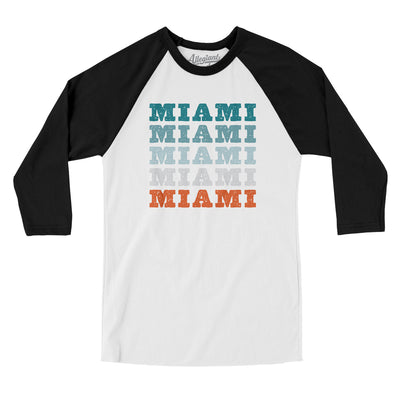 Miami Repeat Men/Unisex Raglan 3/4 Sleeve T-Shirt-White with Black-Allegiant Goods Co. Vintage Sports Apparel