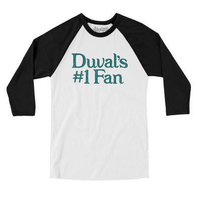 Duval's Number 1 Fan Men/Unisex Raglan 3/4 Sleeve T-Shirt-White with Black-Allegiant Goods Co. Vintage Sports Apparel