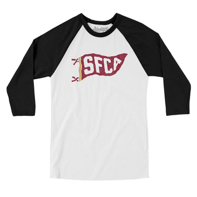 Sfca Pennant Men/Unisex Raglan 3/4 Sleeve T-Shirt-White with Black-Allegiant Goods Co. Vintage Sports Apparel