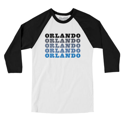 Orlando Repeat Men/Unisex Raglan 3/4 Sleeve T-Shirt-White with Black-Allegiant Goods Co. Vintage Sports Apparel