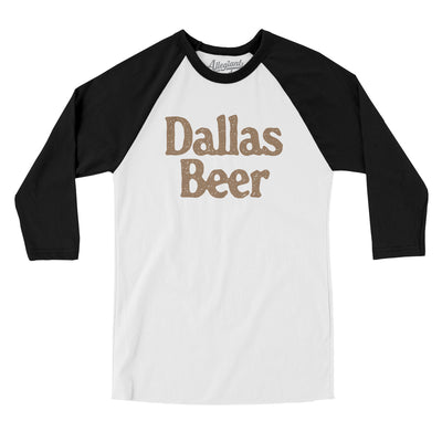 Dallas Beer Men/Unisex Raglan 3/4 Sleeve T-Shirt-White with Black-Allegiant Goods Co. Vintage Sports Apparel