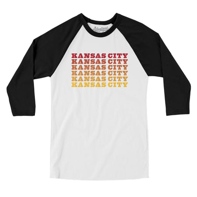 Kansas City Repeat Men/Unisex Raglan 3/4 Sleeve T-Shirt-White with Black-Allegiant Goods Co. Vintage Sports Apparel