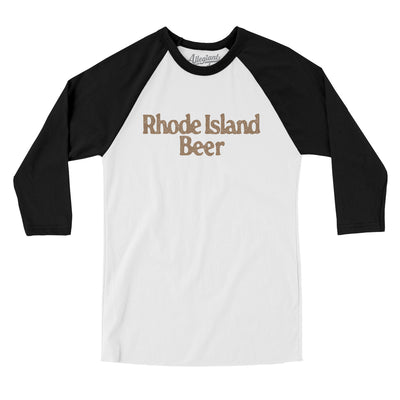 Rhode Island Beer Men/Unisex Raglan 3/4 Sleeve T-Shirt-White with Black-Allegiant Goods Co. Vintage Sports Apparel