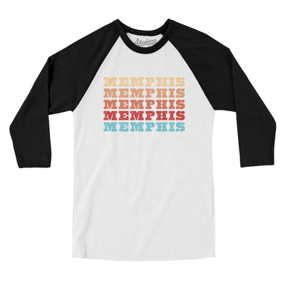 Memphis Repeat Men/Unisex Raglan 3/4 Sleeve T-Shirt-White with Black-Allegiant Goods Co. Vintage Sports Apparel