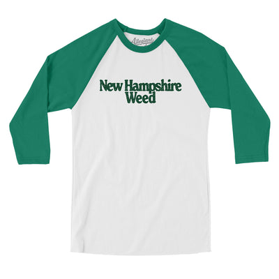 New Hampshire Weed Men/Unisex Raglan 3/4 Sleeve T-Shirt-White with Kelly-Allegiant Goods Co. Vintage Sports Apparel