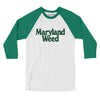 Maryland Weed Men/Unisex Raglan 3/4 Sleeve T-Shirt-White with Kelly-Allegiant Goods Co. Vintage Sports Apparel