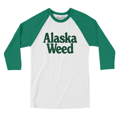 Alaska Weed Men/Unisex Raglan 3/4 Sleeve T-Shirt-White with Kelly-Allegiant Goods Co. Vintage Sports Apparel