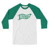 Boston Pennant Men/Unisex Raglan 3/4 Sleeve T-Shirt-White with Kelly-Allegiant Goods Co. Vintage Sports Apparel