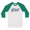 Vancouver Pennant Men/Unisex Raglan 3/4 Sleeve T-Shirt-White with Kelly-Allegiant Goods Co. Vintage Sports Apparel