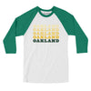 Oakland Repeat Men/Unisex Raglan 3/4 Sleeve T-Shirt-White with Kelly-Allegiant Goods Co. Vintage Sports Apparel