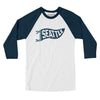 Seattle Pennant Men/Unisex Raglan 3/4 Sleeve T-Shirt-White with Navy-Allegiant Goods Co. Vintage Sports Apparel