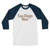 San Diego Beer Men/Unisex Raglan 3/4 Sleeve T-Shirt-White with Navy-Allegiant Goods Co. Vintage Sports Apparel