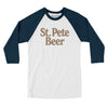 St. Pete Beer Men/Unisex Raglan 3/4 Sleeve T-Shirt-White with Navy-Allegiant Goods Co. Vintage Sports Apparel