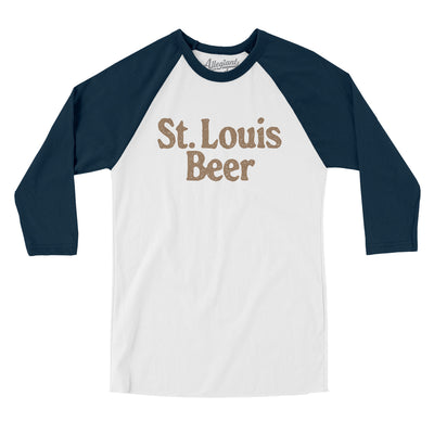 St. Louis Beer Men/Unisex Raglan 3/4 Sleeve T-Shirt-White with Navy-Allegiant Goods Co. Vintage Sports Apparel