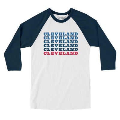 Cleveland Repeat Men/Unisex Raglan 3/4 Sleeve T-Shirt-White with Navy-Allegiant Goods Co. Vintage Sports Apparel