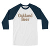 Oakland Beer Men/Unisex Raglan 3/4 Sleeve T-Shirt-White with Navy-Allegiant Goods Co. Vintage Sports Apparel