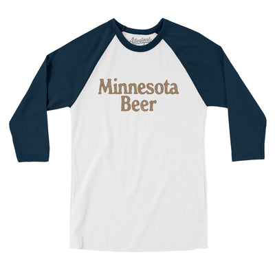 Minnesota Beer Men/Unisex Raglan 3/4 Sleeve T-Shirt-White with Navy-Allegiant Goods Co. Vintage Sports Apparel