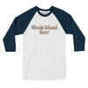 Rhode Island Beer Men/Unisex Raglan 3/4 Sleeve T-Shirt-White with Navy-Allegiant Goods Co. Vintage Sports Apparel