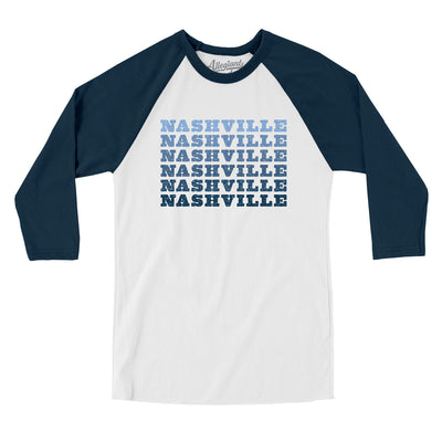 Nashville Repeat Men/Unisex Raglan 3/4 Sleeve T-Shirt-White with Navy-Allegiant Goods Co. Vintage Sports Apparel