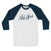 New York Ny Overprinted Men/Unisex Raglan 3/4 Sleeve T-Shirt-White with Navy-Allegiant Goods Co. Vintage Sports Apparel