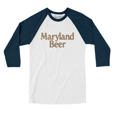 Maryland Beer Men/Unisex Raglan 3/4 Sleeve T-Shirt-White with Navy-Allegiant Goods Co. Vintage Sports Apparel