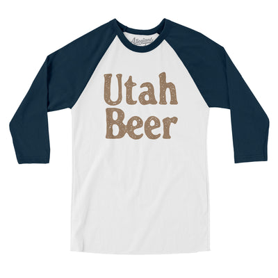 Utah Beer Men/Unisex Raglan 3/4 Sleeve T-Shirt-White with Navy-Allegiant Goods Co. Vintage Sports Apparel
